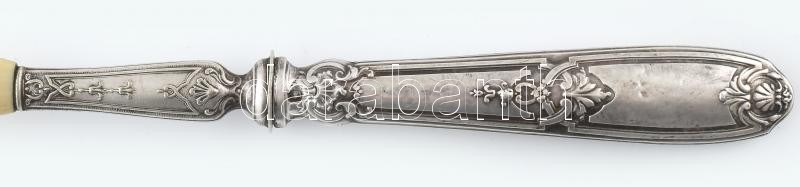 Ezüst (Ag) nyelű salátás villa, jelzett, h:29cm, bruttó: 60g - Image 2