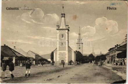 1919 Gálszécs, Secovce; Fő utca, templomok / main street, churches (EK)