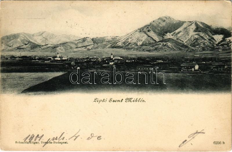 1901 Liptószentmiklós, Liptovsky Mikulás; Tátra / Tatry + 'ZSOLNA-POZSONY 48. SZ.' vasúti mozgóposta (ázott sarok / wet corner)