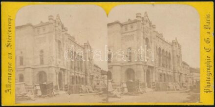 1864 Budapest, az épülő Vigadó, Barthélémy Turgard (1825-?) belga fényképész sztereófotója Charles Gaudin sztereokép sorozatában, 8,5×17,5 cm