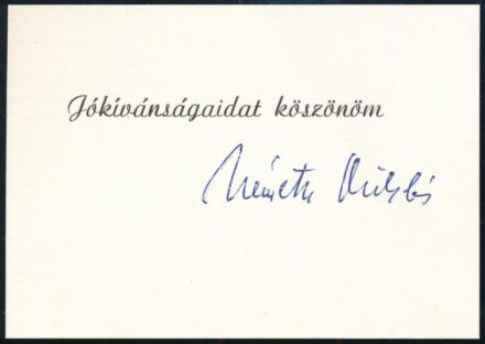 1987 Németh Miklós közgazdász, leendő miniszterelnök által aláírt köszönőkártya