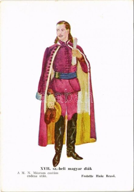 Kolozsvár, Cluj; XVII. sz.-beli magyar diák (A M. N. Múzeum costüm codexe után). Az Erdélyi Magyar Ifjúságért. Studentika / Transylvanian Studentica art postcard s: Haáz Rezső (EK)