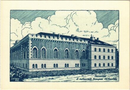 Temesvár, Timisoara; A restaurált Hunyadi várkastély. Kiadja a Délvidéki Egyetemi és Főiskolai Hallgatók Egyesülete / castle, irredenta art postcard s: Lamoss - képeslapfüzetből / from postcard booklet (fa)