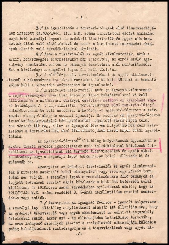 1944. május Belügyminiszteri nyomtatott rendelkezés gyermekmenhelyeken dolgozó zsidók elbocsátásáról - Image 2