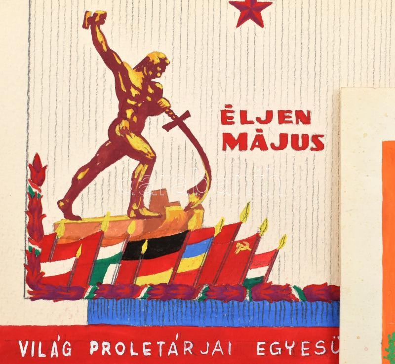 1974-1978 Szocreál plakát-, oklevél-, bélyeg-, stb. tervek, kézzel készült egyedi grafikák, némelyik jelzett, vegyes méretben - Image 3