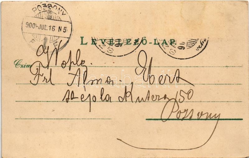 1900 Szenc, Szempcz, Senec; Római katolikus templom, Szeszes italok üzlete. Jungkönig József kiadása / church, shops. Art Nouveau, floral (felszíni sérülés / surface damage) - Image 2