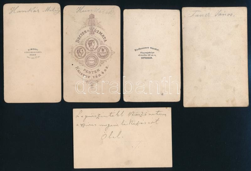 cca 1860-1870 Konkoly, Asbóth, Tanner, Hunkár családokhoz köthető, vegyes fotó tétel, 12 db, egy részük a hátán feliratozva, Bécs, Angerer (2 db), Székesfehérvár, Schmidt V., Pest, Borsos és Doctor (2 db), Lugos, Hess Fridolin (2 - Image 4