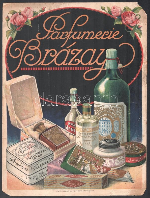 cca 1900 Parfumerie Brázay litho reklám, törésnyomokkal, sarokhiánnyal, 32×24 cm