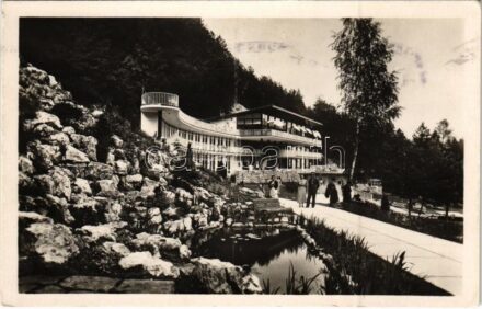 1948 Trencsénteplic, Trencianske Teplice; Lesné termálne kúpalisko 'Zelenej zabe' s alpiniom / fürdő / spa, bath