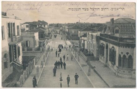 1918 Első világháborús magyar katona képeslapja Izraelből: Azok a zsidók kik ide lesznek telepítve ilyen jól berendezett faluba laknak. héber nyelv / Letter from a WWI Hungarian soldier from Israel, Hebrew language + 'K.u.K. Feldspital