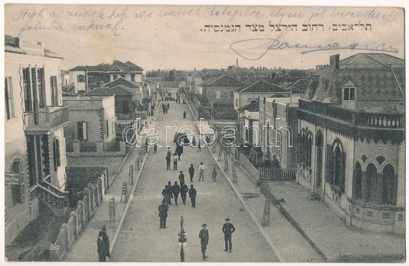 1918 Első világháborús magyar katona képeslapja Izraelből: Azok a zsidók kik ide lesznek telepítve ilyen jól berendezett faluba laknak. héber nyelv / Letter from a WWI Hungarian soldier from Israel, Hebrew language + 'K.u.K. Feldspital