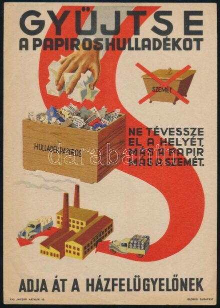 cca 1950 gyűjtse a papíroshulladékot villamosplakát 17x24 cm