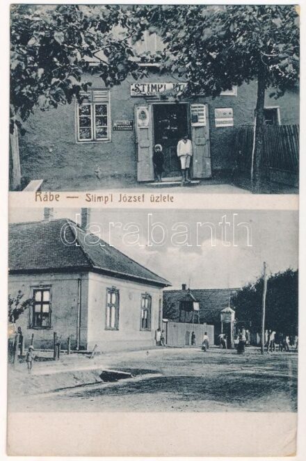Rábé, Rabe (Törökkanizsa); Stimpl József üzlete ('Mauthner Magvak a legjobbak' reklám), Fő tér / shop, main square (EK)