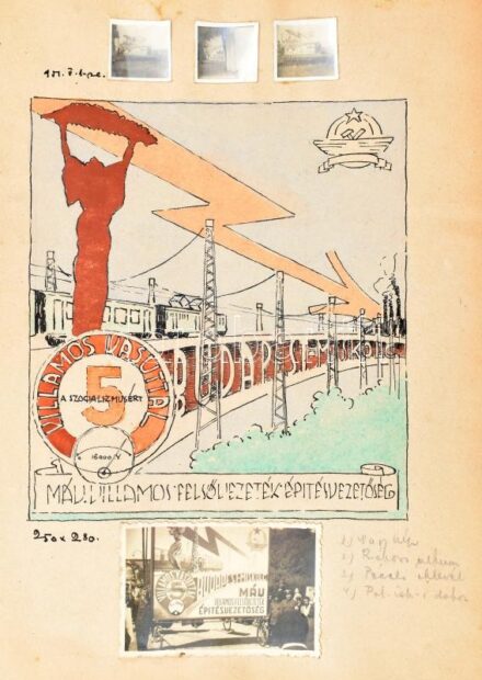 cca 1952 Vázlatfüzet benne rajzokkal, bejegyzésekkel, beragasztott nyomtatványokkal, Bihácsi György névbejegyzéssel az elején, 'Villamos Vasuttal 5 A Szocializmusért/MÁV. Villamos Felsővezeték Építésvezetőség' mellette egykorú