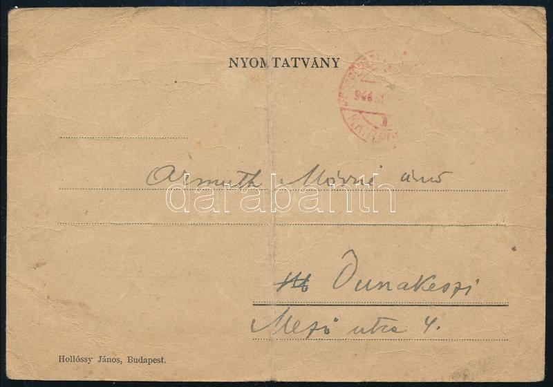 1944 Svéd Vöröskereszt tudakozó lapjának fejléce, Armuth Mór zsidó származású dunakeszi lakos ügyében, de kérdőív nélkül, hajtott.