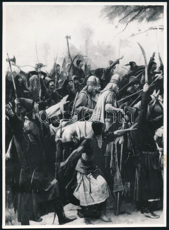 cca 1950-60 Munkácsy Mihály (1844-1900) Honfoglalás c. monumentális festményéről, egyik főművéről készült ösz. 9 db fotó, amelyek restaurálás előtti, közbeni és utáni állapotát szemlélteti. Egyik felvételen Sárdy Brutus - Image 4