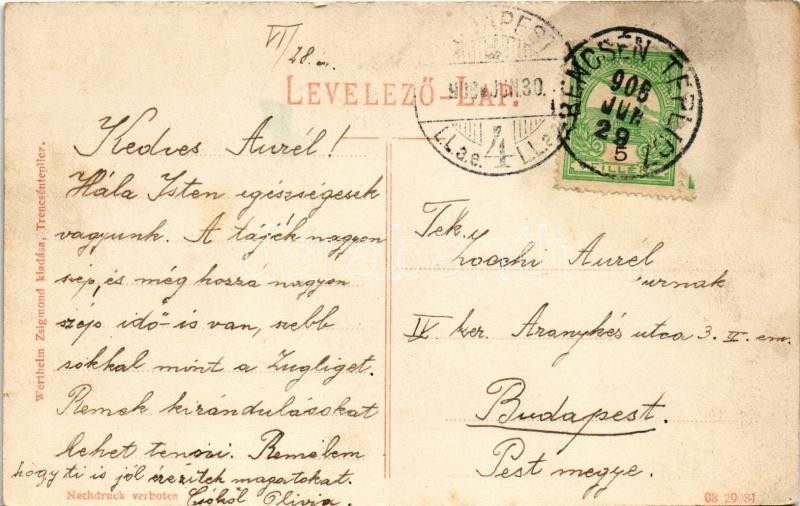 1908 Trencsén, Trencín; a vár 237 évvel ezelőtt. Wertheim Zsigmond kiadása / castle 237 years ago (fl) - Image 2