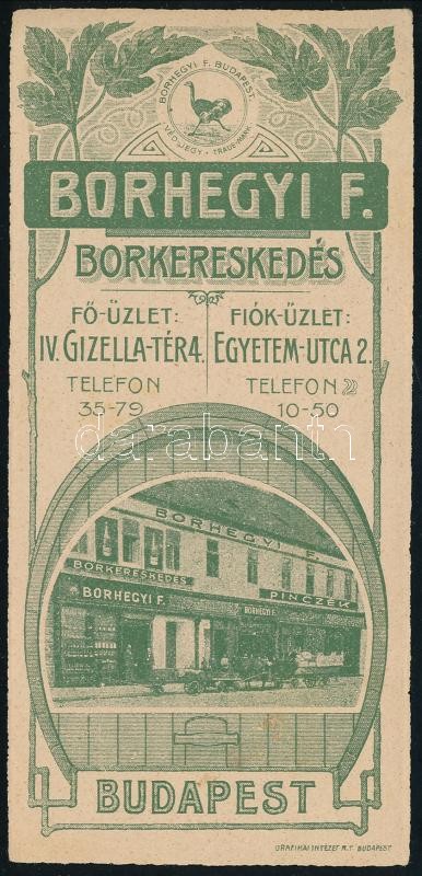 Borhegyi F. Borkereskedés Bp. IV. Gizella tér számolócédula
