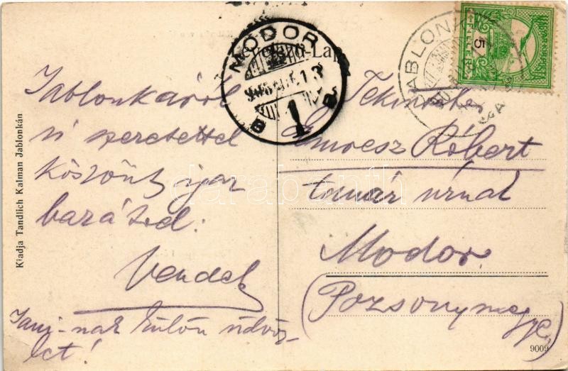 1908 Jablonka (Árva vármegyéhez tartozott a Trianonig), Római katolikus templom, Fő út, Tandlich Kálmán vendéglője és saját kiadása / church, main street, restaurant (EK) - Image 2