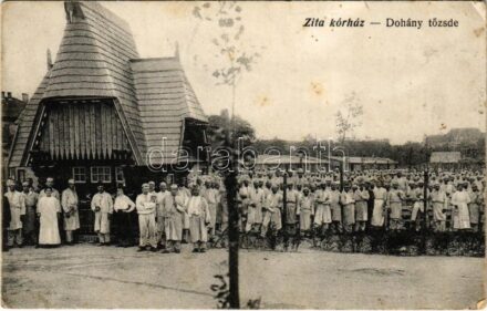 1915 Budapest IX. Zita kórház a Gyáli úton, Dohány tőzsde sérült katonákkal (EK)
