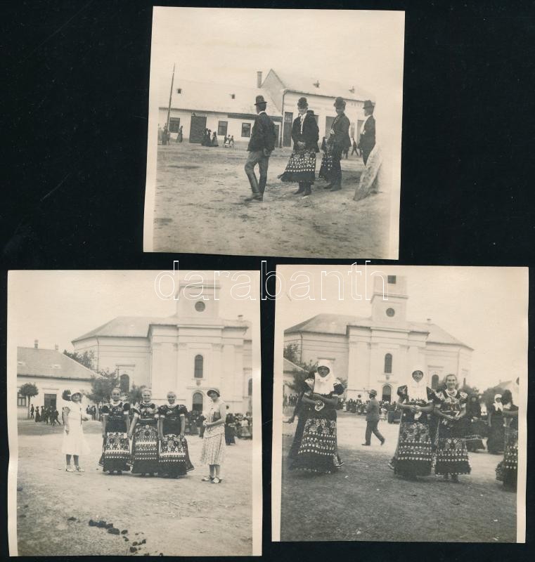 cca 1920-1930 Mezőkövesd, ünnepi felvonulás, népviselet, 6 db fotó, közte sérült, 8,5×8,5 és 12×8,5 cm - Image 2