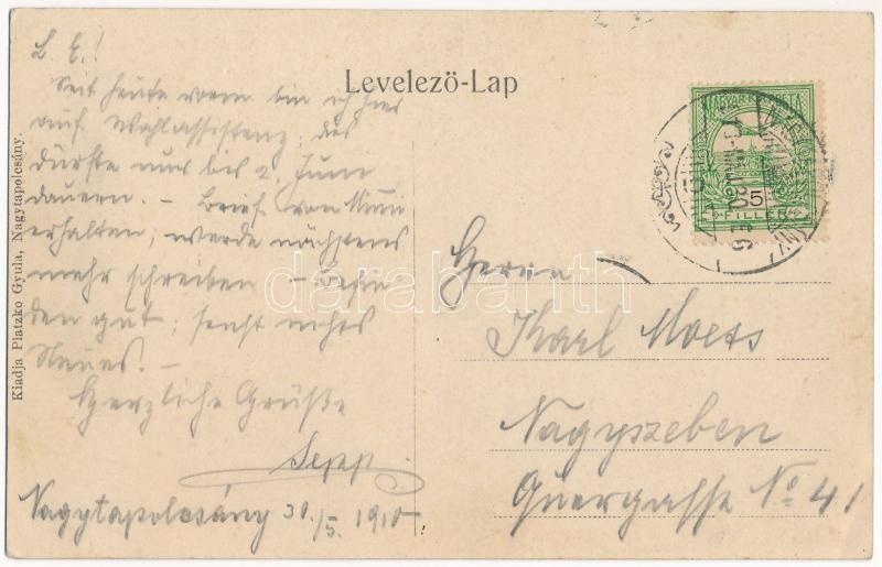 1910 Nagytapolcsány, Topolcany; Deák Ferenc tér, piac, részlet a kirakó vásárról, Felsenburg B., Bochberger Náthán, Löwy Henrik, Braun Alfréd ezelőtt Munk Adolf üzlete, gyógyszertár. Platzko Gyula kiadása / market on the square, - Image 2