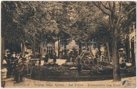 1909 Pöstyén-fürdő, Bad Pistyán, Kúpele Piestany; Magyar korona virágágyás / Blumenparterre (ung. Krone) / Hungarian crown flower bed