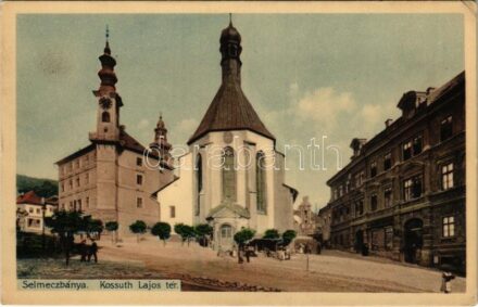 Selmecbánya, Banská Stiavnica; Kossuth Lajos tér, Szent Katalin templom, Bányászati és Erdészeti Főiskola központi épülete. Joerges / square, church, mining and forestry academy's central building (EK)