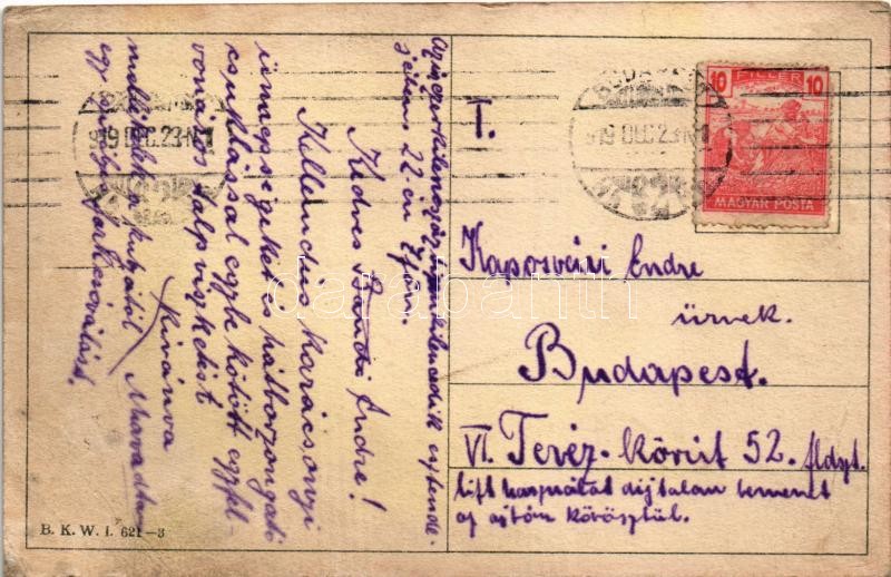 1919 Art Nouveau lady with dog. B.K.W.I. 621-3. s: Mela Koehler (EB) - Image 2