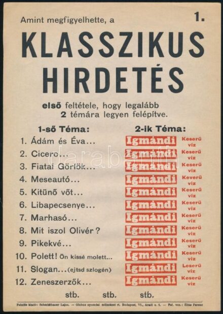 Klasszikus hirdetés..., Igmándi keserűvíz reklámos villamosplakát, Globus nyomdai műintézet, 24×17 cm