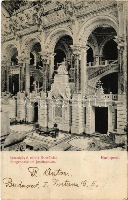 1905 Budapest V. Igazságügyi palota lépcsőháza, belső. Divald Károly 39.