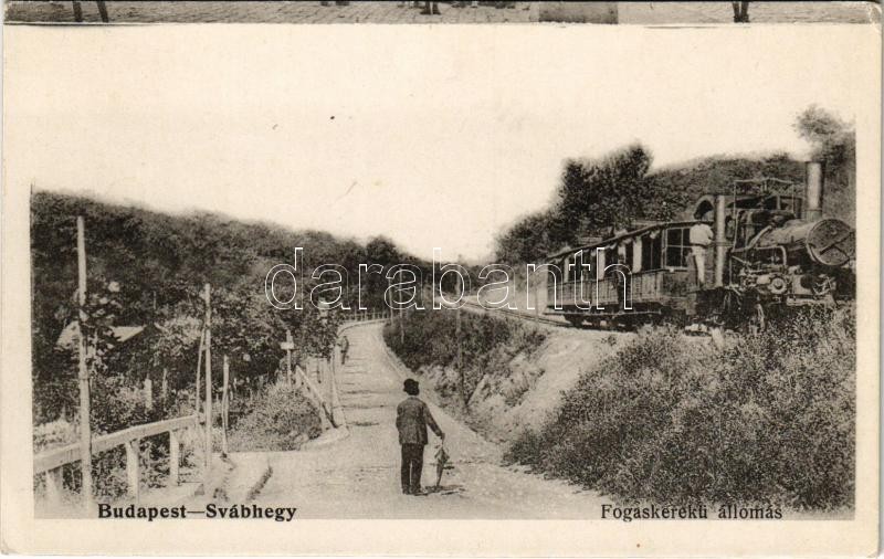 Budapest XII. Svábhegy, Fogaskerekű vasútállomás, gőzmozdony, vonat (EK)