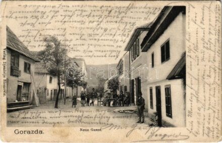 Gorazde, Gorazda; Neue Gasse. Verlag Djenisije Slomovic / new street, shop of Kolar, restaurant (Rb)