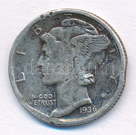 Amerikai Egyesült Államok 1936. 1D Ag 'Mercury' T:2- patina, ph, karc USA 1936. 1 Dime Ag 'Mercury' C:VF patina, edge error, scratch Krause KM#140