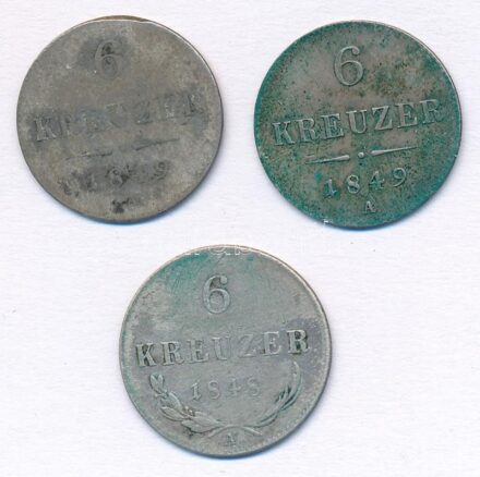 Ausztria 1848A 6kr Ag + 1849A 6kr Ag (2x) T:2,2- patina, karc, ph Austria 1848A 6 Kreuzer Ag + 1849A 6 Kreuzer Ag (2x) C:XF,VF patina, scratches, edge error Krause KM#2199,2200