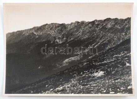 cca 1910 Brassó környéke, Nagy-Királykő a Kis-Királykőről, Erdélyi Mór felvétele, hátulján feliratozva, 11,5×16 cm / Brasov (Kronstadt), Piatra Craiului, mountains, vintage photo by Mór Erdélyi, 16x11,5 cm