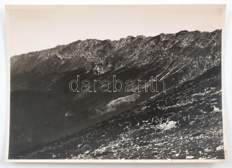 cca 1910 Brassó környéke, Nagy-Királykő a Kis-Királykőről, Erdélyi Mór felvétele, hátulján feliratozva, 11,5×16 cm / Brasov (Kronstadt), Piatra Craiului, mountains, vintage photo by Mór Erdélyi, 16x11,5 cm