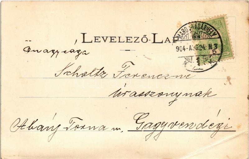 1904 Marosvásárhely, Targu Mures; Széchenyi tér, Kossuth szobor, Bodor kút, piac, üzletek / square, statue, fountain, market, shops (ragasztónyom / glue mark) - Image 2