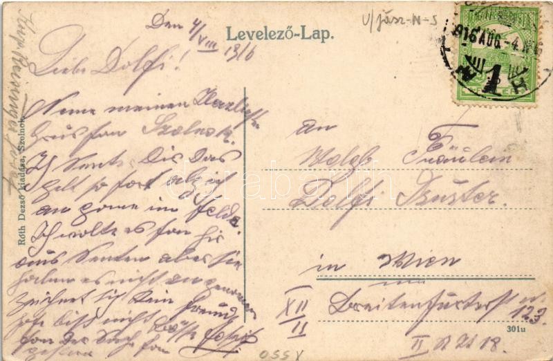 1916 Szolnok, Városháza, drogéria, Sebők Nándor és Konsitzky György üzlete, Népbank. Róth Dénes kiadása (EK) - Image 2