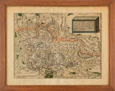 Abraham Ortelius (1527-1598): Helvetiae Descriptio, Aegidio Tschudo Auct. Svájc térképe, 1574 körül az Theatrum Orbis Terrarum c. műből. Rézmetszet, kézzel színezett. Kissé foltos, néhány törésnyommal, korához képest jó