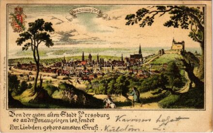 1901 Pozsony, Pressburg, Bratislava; Posonium anno 1649. Verlag R. Drodtleff / castle. litho (EK)