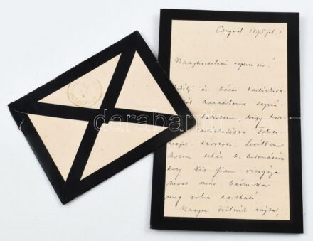 1895 ifj Tisza Kálmán (1867-1947), a miniszterelnök fiának saját kézzel írt levele Szél Kálmán nagyszalontai esperesnek melyben fia, ifj Tisza István (1886-1918) iskolai vizsgájához kér segítséget. Három beít oldal, borítékkal.