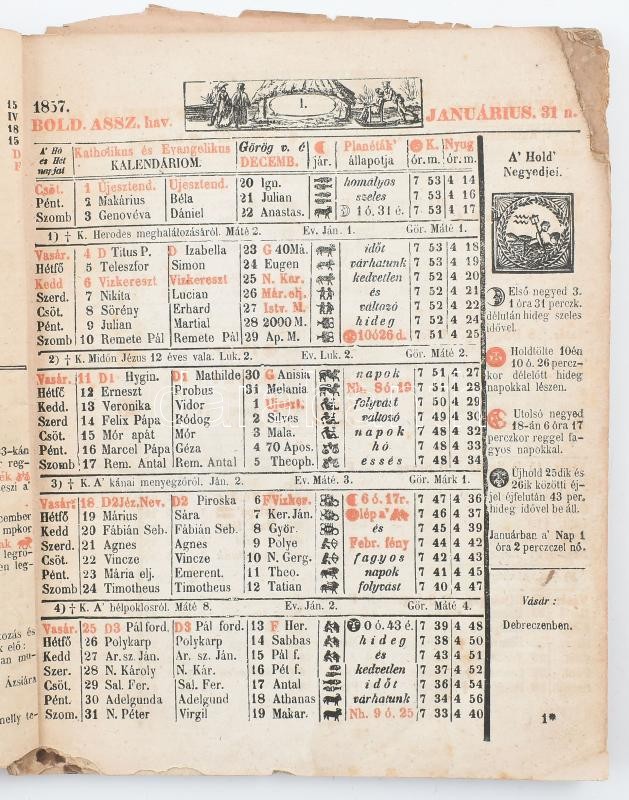 1857 Pest, Trattner és Károlyi nemzeti kalendároima, benne vaspályának indulása és érkezése, első és hátsó borítólap levált - Image 3