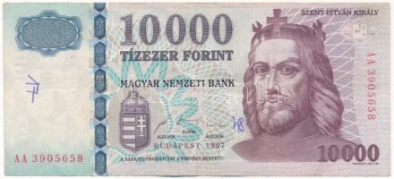 1997. 10.000Ft 'AA 3905658' T:III / Hungary 1997. 10.000 Forint 'AA 3905658' C:F Adamo F58