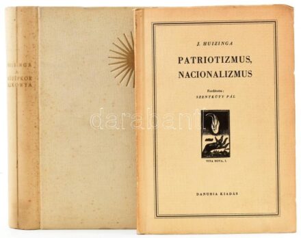 Huizinga, Johan 2 db műve: J. Huizinga: A középkor alkonya. Ford.: Szerb Antal. Az európai kultúra története. Bp., [1938], Athenaeum, 308 p. Első kiadás. Oldalszámozáson kívüli, fekete-fehér képtáblákkal. Kiadói