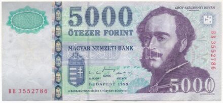 1999. 5000Ft 'BB 3552786' T:III / Hungary 1999. 5000 Forint 'BB 3552786' C:F Adamo F57.1