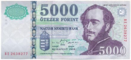 1999. 5000Ft 'BE 2638277' T:II- / Hungary 1999. 5000 Forint 'BE 2638277' C:VF Adamo F57.4