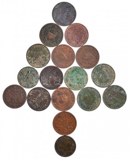 1893-1902. 1f Br (2xklf) + 1894-1905. 2f Br (12db/8xklf) + Ausztria 1905-1914. 2h Br (3xklf) T:2-3 patina, karc Hungary 1893-1902. 1 Fillér Br (2xdiff) + 1894-1905. 2 Fillér Br (12pcs/8xdiff) + Austria 1905-1914. 2 Heller Br (3xdiff) C:XF-F