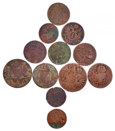 Ausztria 1800-1816. 1/4kr-3kr Cu (12db/9xklf) T:2-,3 patina, ü. Austria 1800-1816. 1/4 Kreuzer - 3 Kreuzer Cu (12pcs/9xdiff) C:VF,F patina, ding