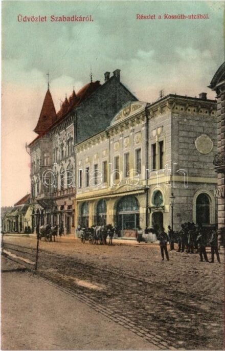 Szabadka, Subotica; Kossuth utca, Arany Bárány szálloda. Székely Zs. és Tai. kiadása / street, hotel